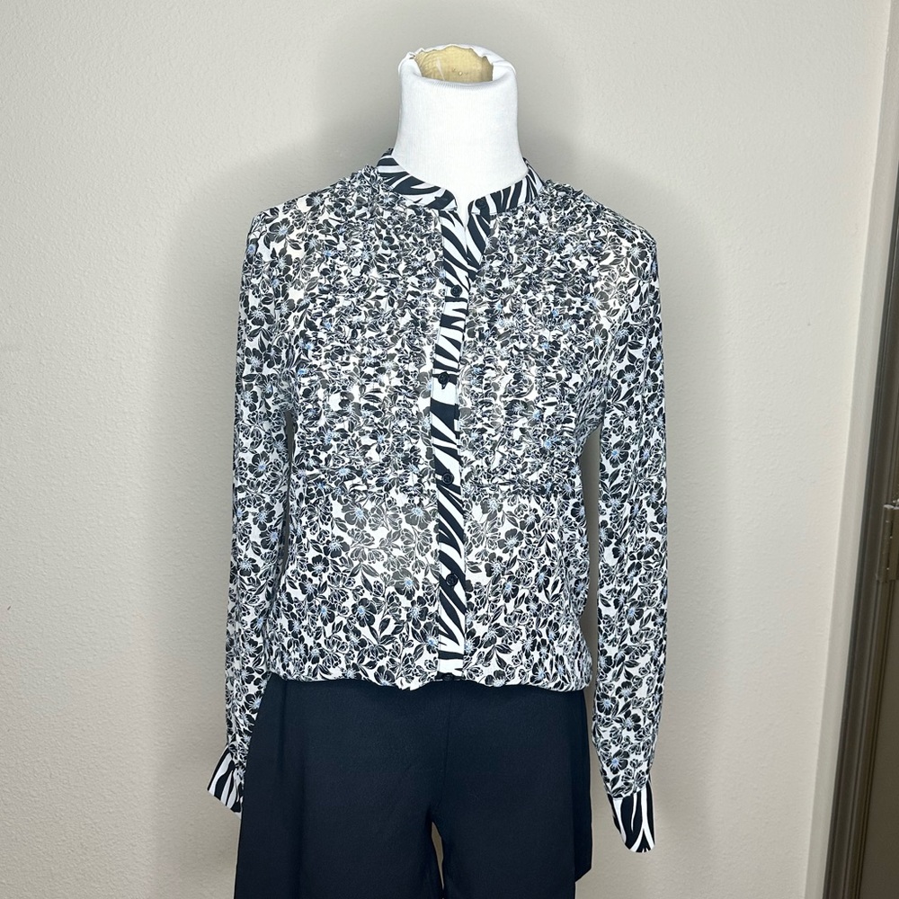 WHBM | Mixed Print Button Up Blouse